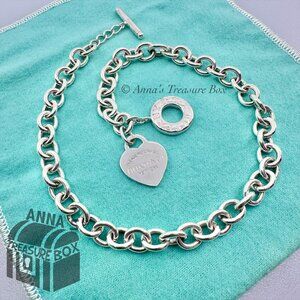 Return to Tiffany & Co. 925 Silver Toggle RTT Heart Tag 16.5" Necklace (pouch)